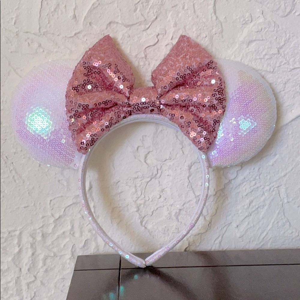 Sequin White & Pink Disney Minnie Ears